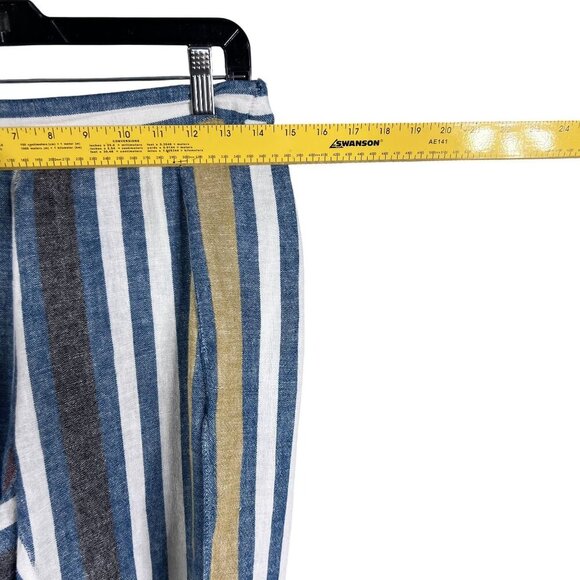 Drew Womens S Striped Linen Blend 2 Piece Set Crop Top Faux Wrap Pants Lagenlook - Picture 12 of 16